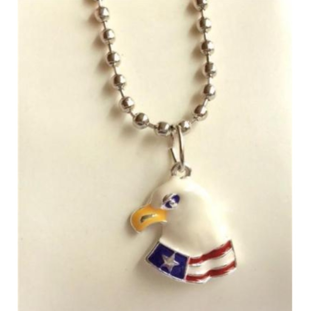 USA American Flag Bald Eagle Bird Necklace 23" Mens Women's Patriotic July 4